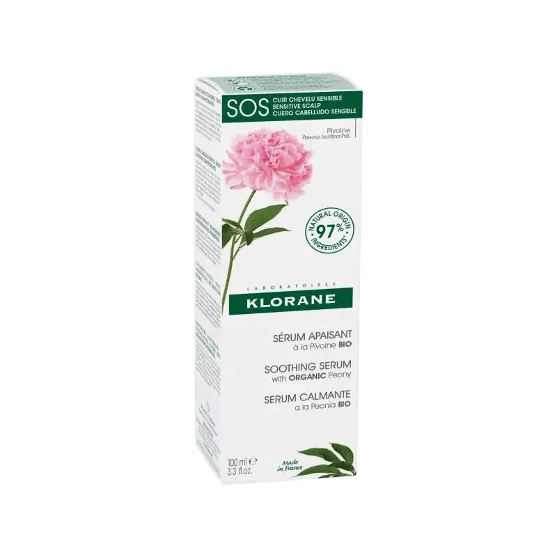 KLORANE Sérum SOS à la Pivoine BIO 100 ml apaise et hydrate instantanément et durablement le cuir chevelu sensible et irrité | Nova Para
