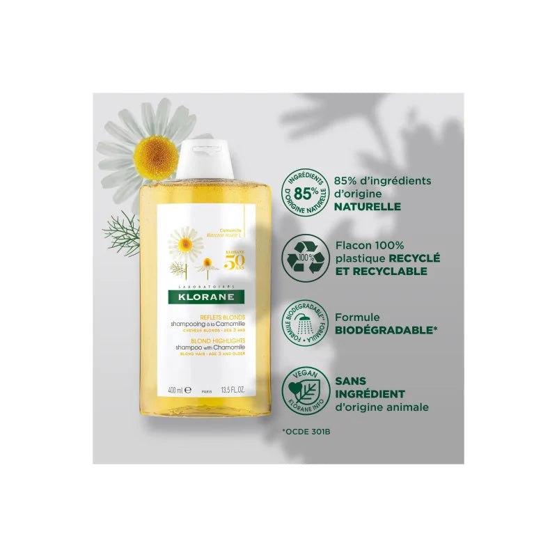 KLORANE Shampooing Camomille 400ml - Illuminateur Cheveux Blonds + Trousse Offerte