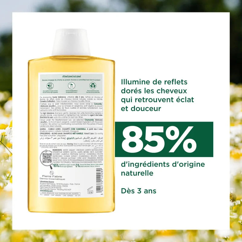 Flacon shampooing KLORANE extrait camomille illuminateur cheveux