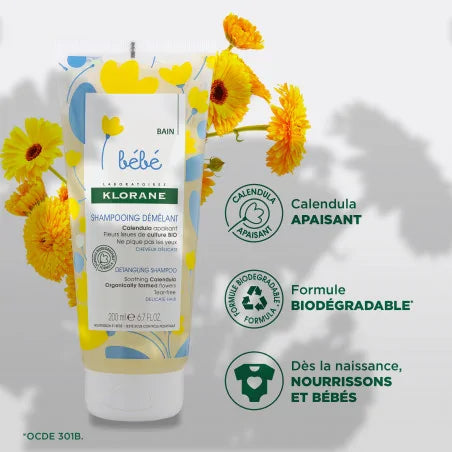 KLORANE Bébé vue shampooing démêlant calendula naissance bébé cheveux doux démêlage apaisant hypoallergénique - novaparapharmacie