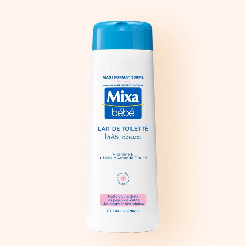 MIXA Lait de Toilette Très Doux 300ml Nettoyant Corps Visage Bébé Hypoallergénique Peau Sensible Formule Douce Sans Rinçage - Nova Parapharmacie