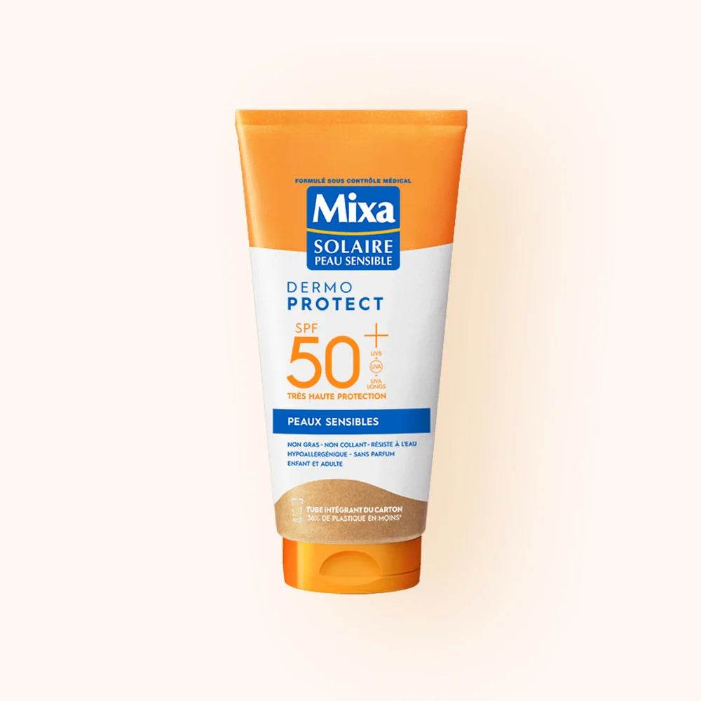 MIXA Solaire Lait Peaux Sensibles SPF50+ 175ml Protection Solaire Hypoallergénique Zinc Panthénol Résistant Eau - Nova Parapharmacie