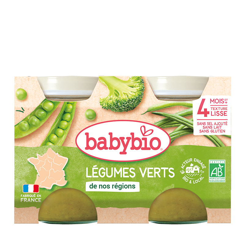 Babybio Pot Légumes Verts Bio 2x130g purée bébé dès 4 mois légumes biologiques sans sel ajouté diversification - novaparapharmacie