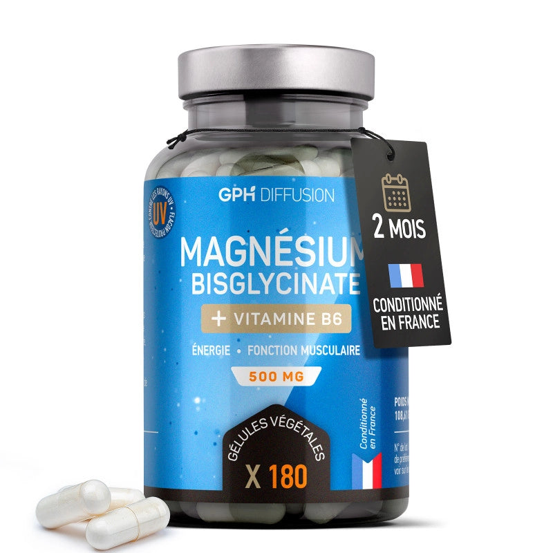 GPH Magnésium Bisglycinate Vitamine B6 500mg 180 gélules complément alimentaire anti-fatigue - novaparapharmacie