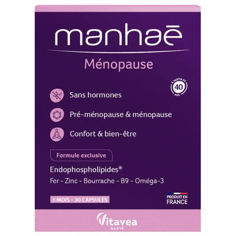 MANHAE Ménopause 30 Capsules complément alimentaire confort ménopause anti-bouffées équilibre hormonal bien-être cure 1 mois bouffées chaleur - novaparapharmacie