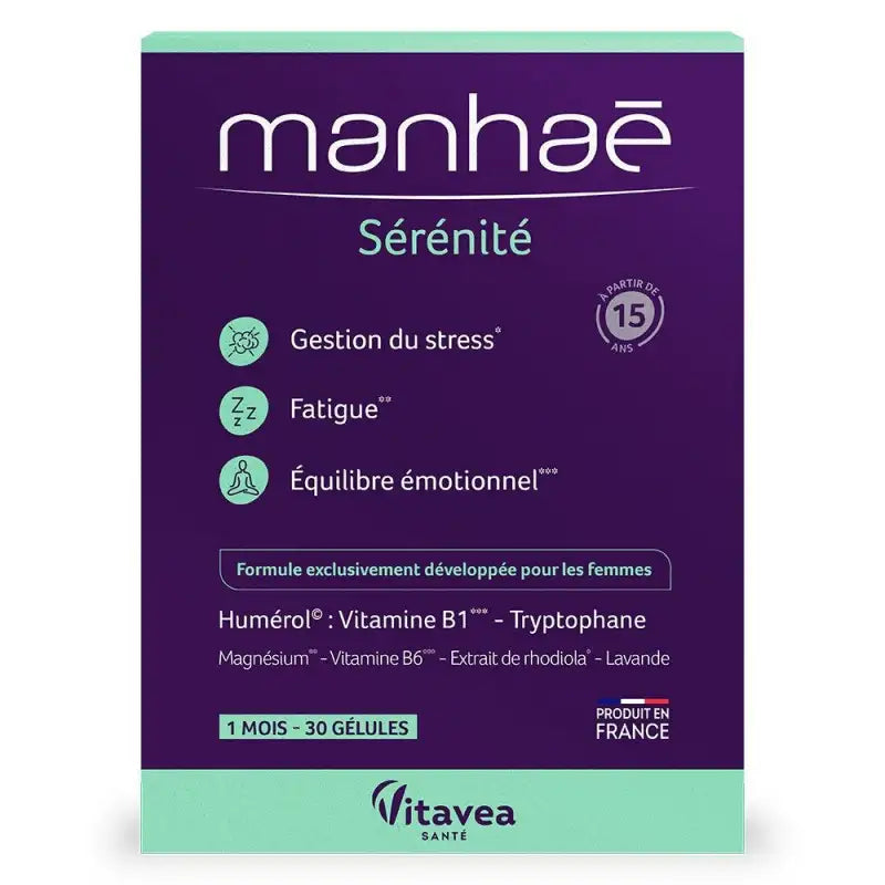 MANHAE Sérénité 30 capsules complément alimentaire ménopause bouffées chaleur sommeil sérénité - novaparapharmacie