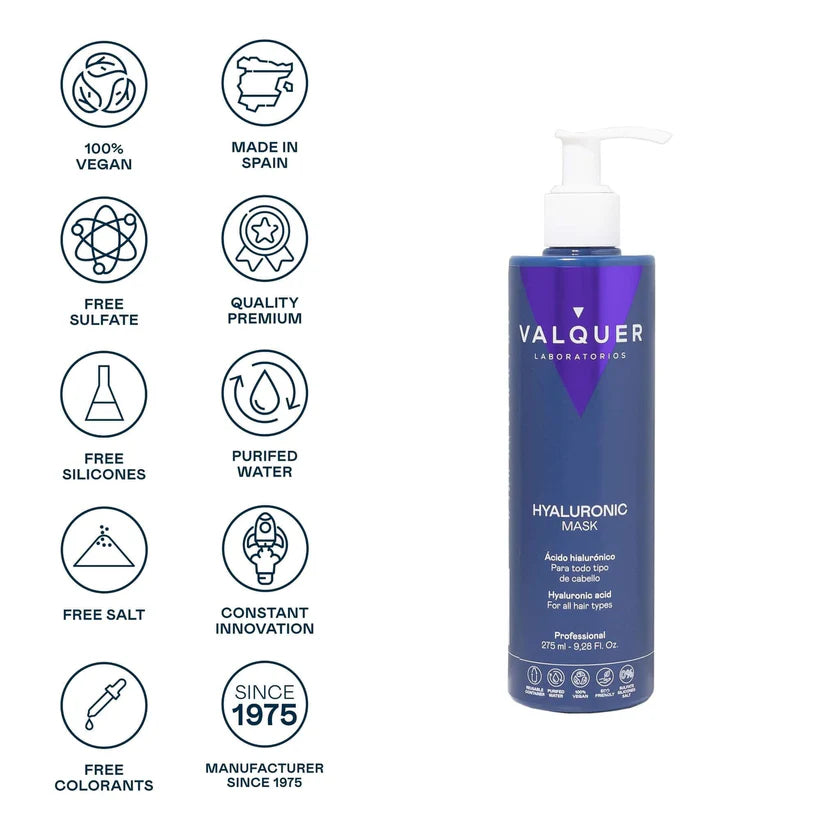 VALQUER Masque Capillaire à l'Acide Hyaluronique 275ml soin cheveux hydratation intense brillance éclatante douceur - novaparapharmacie