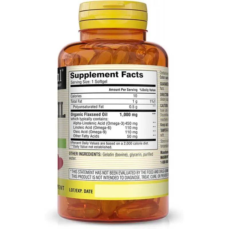 Mason Natural Flaxseed Oil 1000 mg 100 Softgels - Nova Parapharmacie