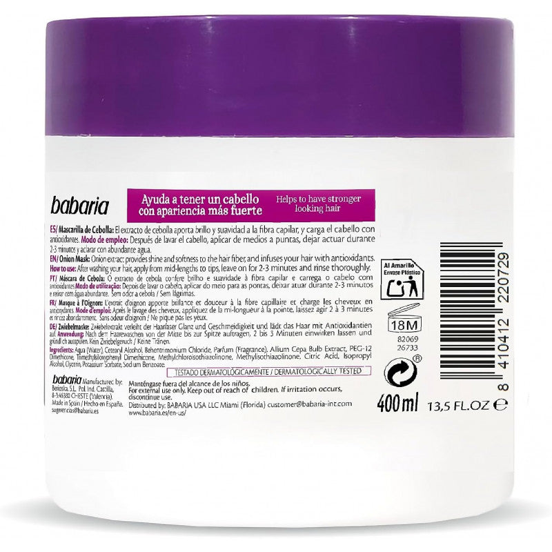 Masque BABARIA Oignon 400ml texture soin cheveux anti-chute fortifiant croissance nutrition profonde - novaparapharmacie