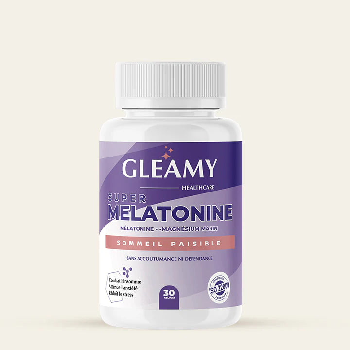 GLEAMY Super Mélatonine 30 Gélules sommeil endormissement millepertuis magnésium marin jet lag - novaparapharmacie
