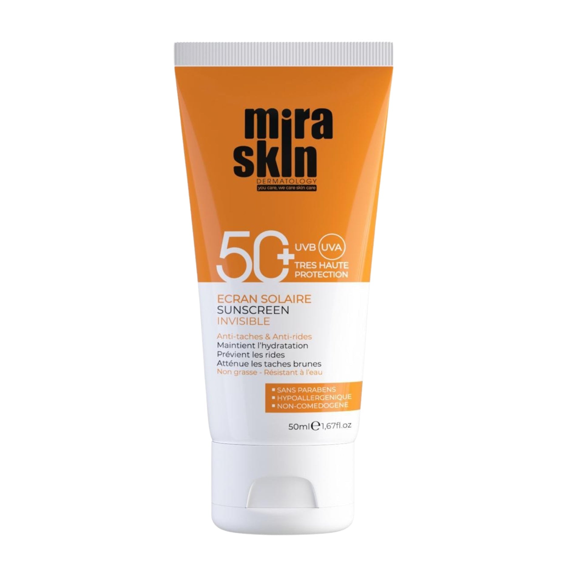 MIRASKIN Écran Solaire Invisible SPF50+ 50ml crème solaire visage protection haute effet invisible - novaparapharmacie