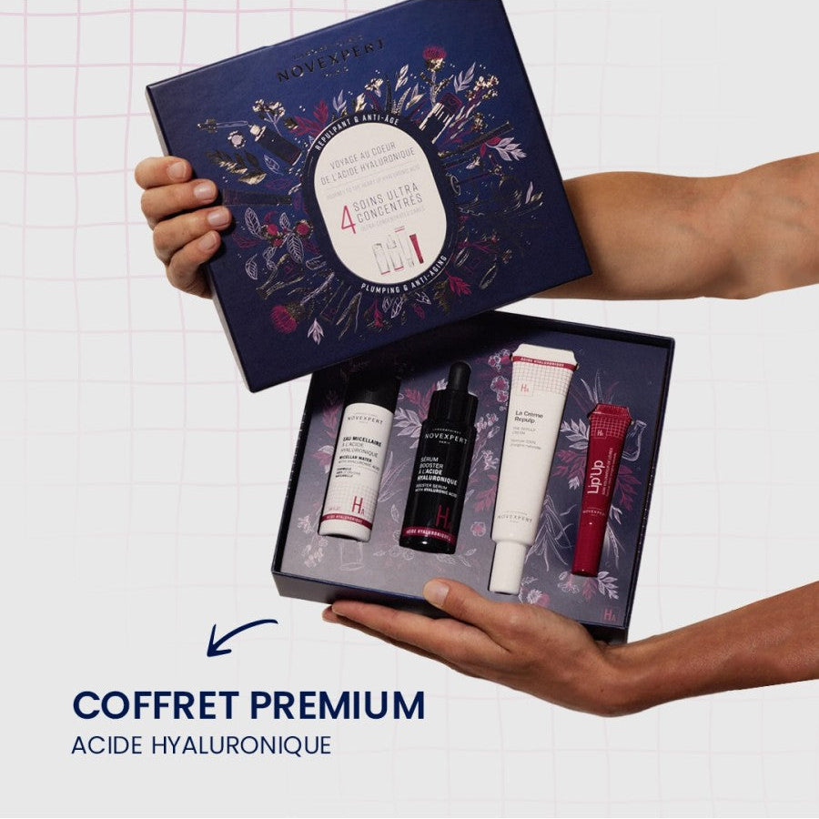 Packaging Novexpert Coffret Premium Acide Hyaluronique design élégant coffret cadeau soin anti-âge hydratation - novaparapharmacie