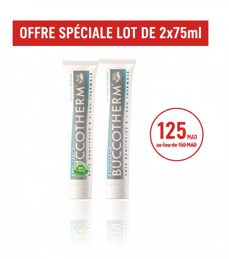 Pack Buccotherm Dentifrice Blancheur Soin 75ml x2 format duo économique blancheur dents sensibles soin - novaparapharmacie