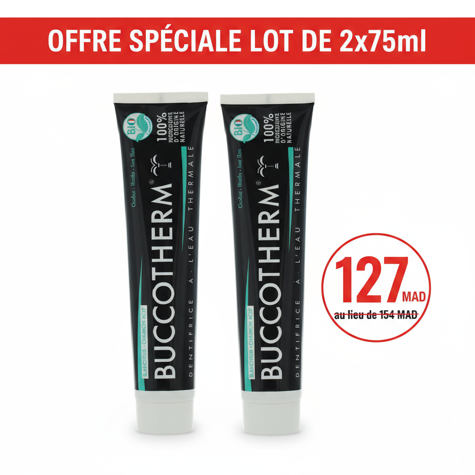  Buccotherm Dentifrice Charbon Noir 75ml x2 Pack duo blancheur charbon actif eau thermale dents sensibles blanchit - novaparapharmacie