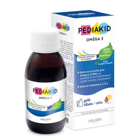 Pediakid Omega3 Sirop 125ml complément alimentaire enfants DHA développement cérébral concentration oméga-3 vision mémoire - novaparapharmacie