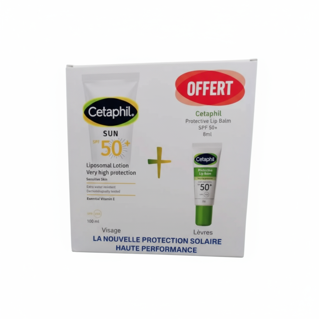 CETAPHIL Pack Solaire SPF50+ lotion 100ml baume lèvres 8ml protection haute peaux sensibles - novaparapharmacie