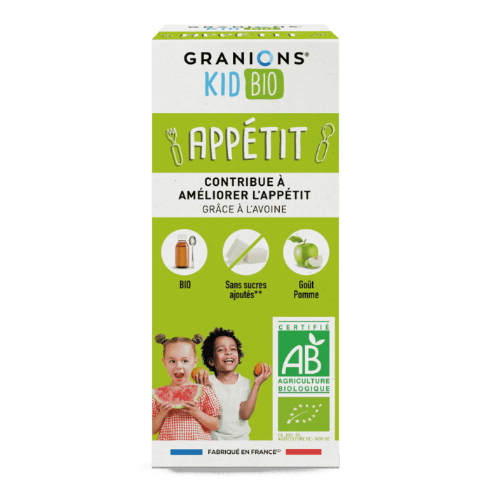 Granions Kid Bio Appétit 125ml solution buvable plantes goût pomme stimule appétit enfants extraits bio fenugrec gentiane naturel - novaparapharmacie