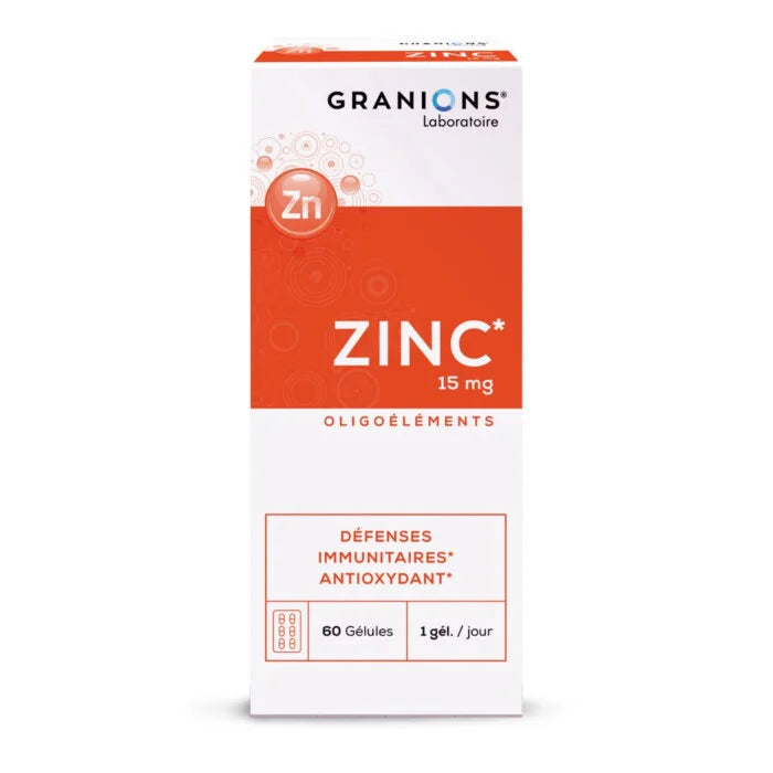 Granions Zinc 15mg 60 Gélules complément alimentaire immunité peau cheveux renforce défenses protège stress oxydatif fortifie - novaparapharmacie