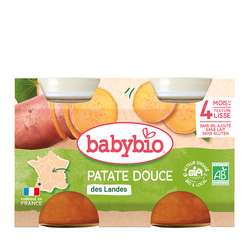Babybio Pot Patate Douce Bio 2x130g purée bébé dès 4 mois légume biologique saveur douce sucrée - novaparapharmacie