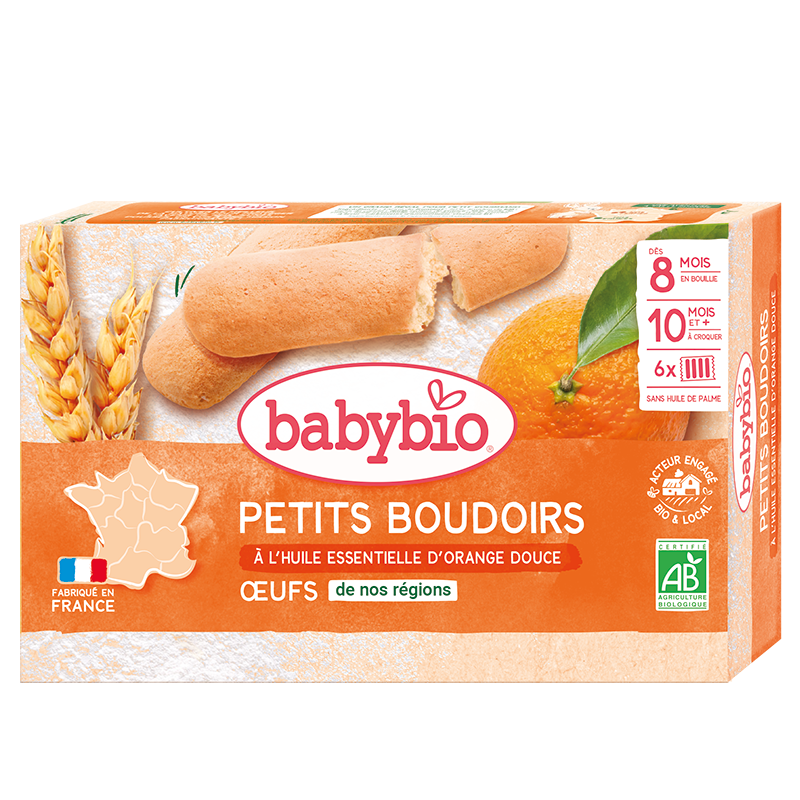Babybio Petits Boudoirs Orange Douce Bio 120g biscuits bébé dès 10 mois huile essentielle orange dentition - novaparapharmacie