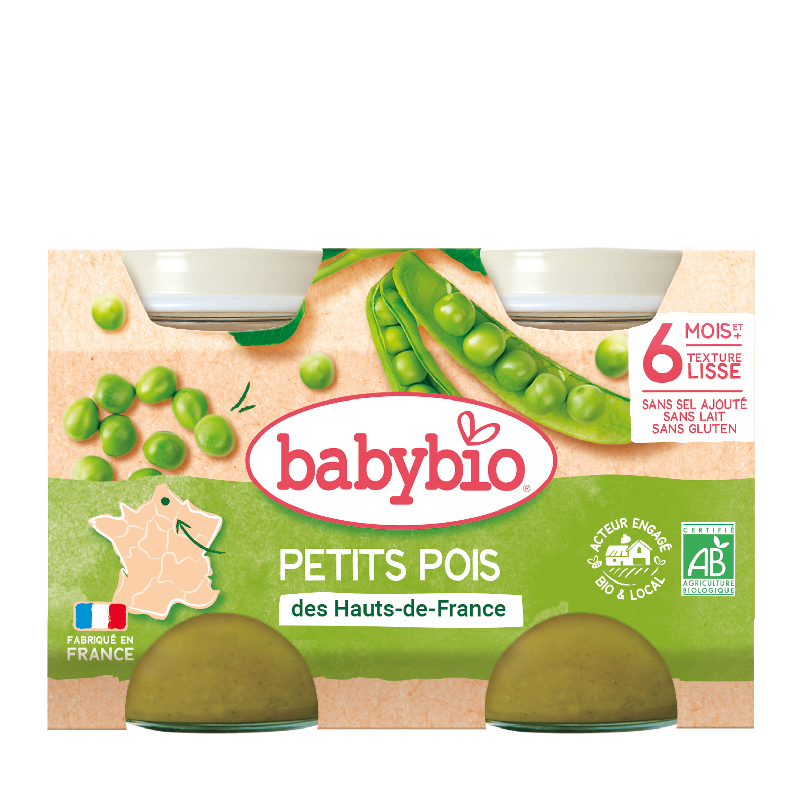 BABYBIO Pot Petits Pois 2x130g bio légumes bébé dès 6 mois alimentation infantile texture adaptée sans additifs naturel - novaparapharmacie
