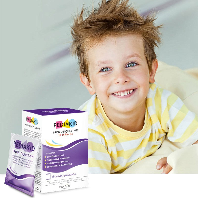 Boîte Pediakid Probiotiques 10M 10 Sachets format pratique complément enfants flore intestinale immunité ferments - novaparapharmacie