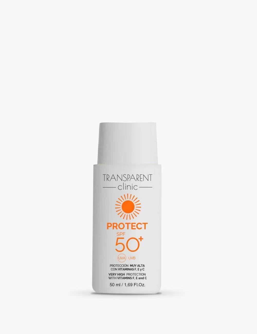 TRANSPARENT CLINIC Protect Emulsion SPF50+ 50ml tube protection solaire très haute anti-UV hydratante visage corps famille -novaparapharmacie