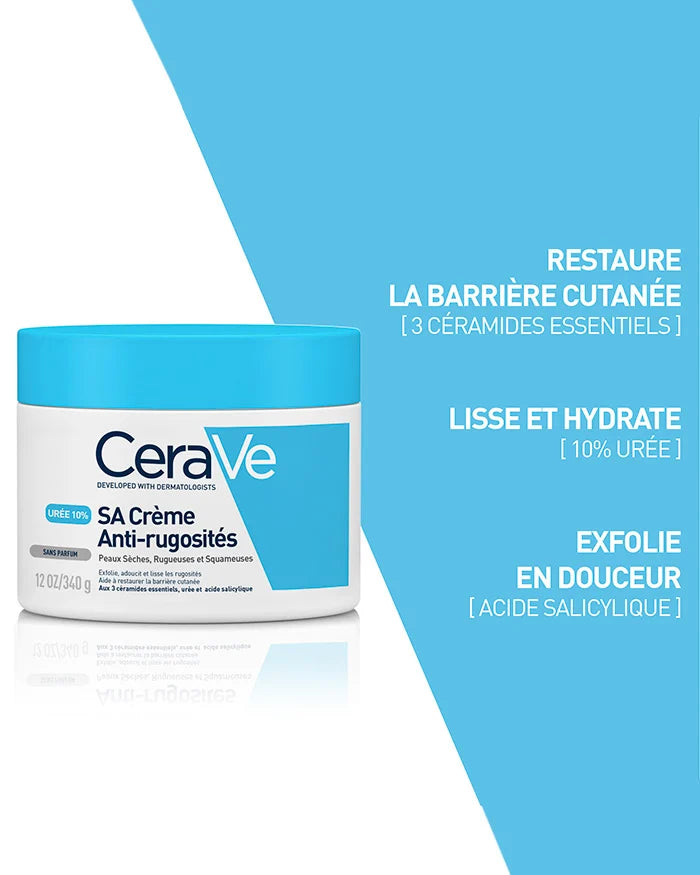 CERAVE SA Crème Anti-Rugosités 3 bénéfices lissage intensif acide salicylique céramides peau lisse douce uniforme - novaparapharmacie