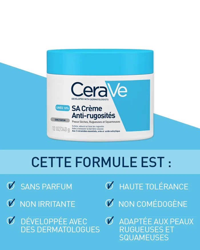 CERAVE SA Crème Anti-Rugosités bénéfices lissage intensif acide salicylique céramides exfoliation douce réparation - novaparapharmacie