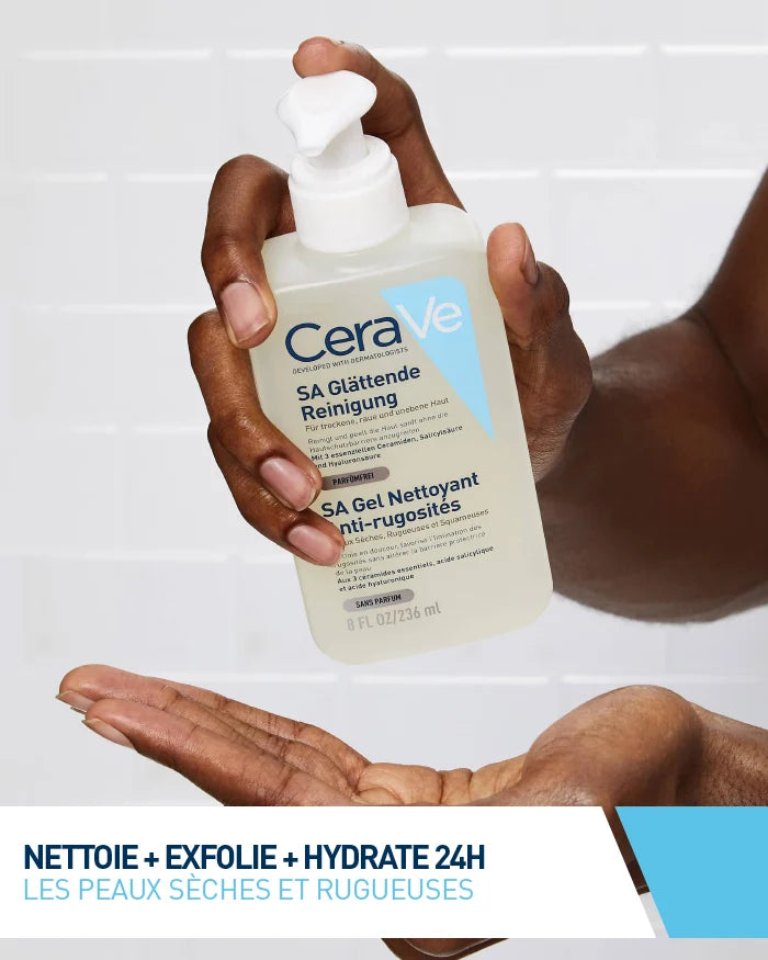 CERAVE SA Gel Nettoyant Anti-Rugosités texture bénéfices exfoliation douce acide salicylique céramides gel moussant - novaparapharmacie