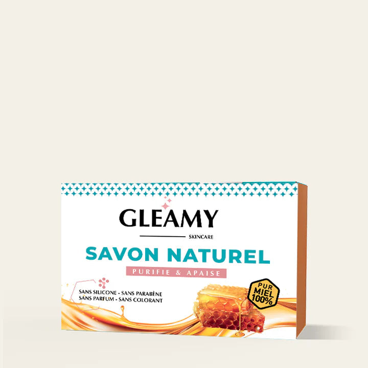 GLEAMY Savon Naturel Purifie Apaise 100g miel pur amande douce nettoyant visage - novaparapharmacie