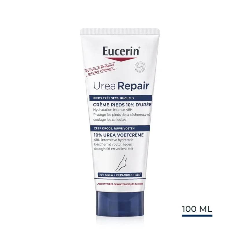 EUCERIN UreaRepair PLUS Crème Pieds 10% urée 100ml tube blanc bleu soin pieds très secs réparation