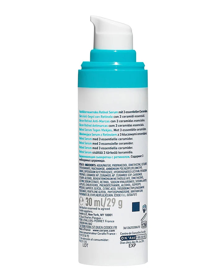 CERAVE Sérum Rétinol emballage dos anti-marques renouvellement cutané rétinol céramides niacinamide composition actifs - novaparapharmacie