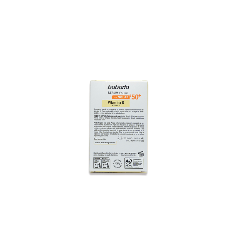 BABARIA Sérum Solaire Visage Vitamin D SPF 50+ 30ml sérum protection solaire SPF 50+ vitamin D antioxydants acide hyaluronique - novaparapharmacie