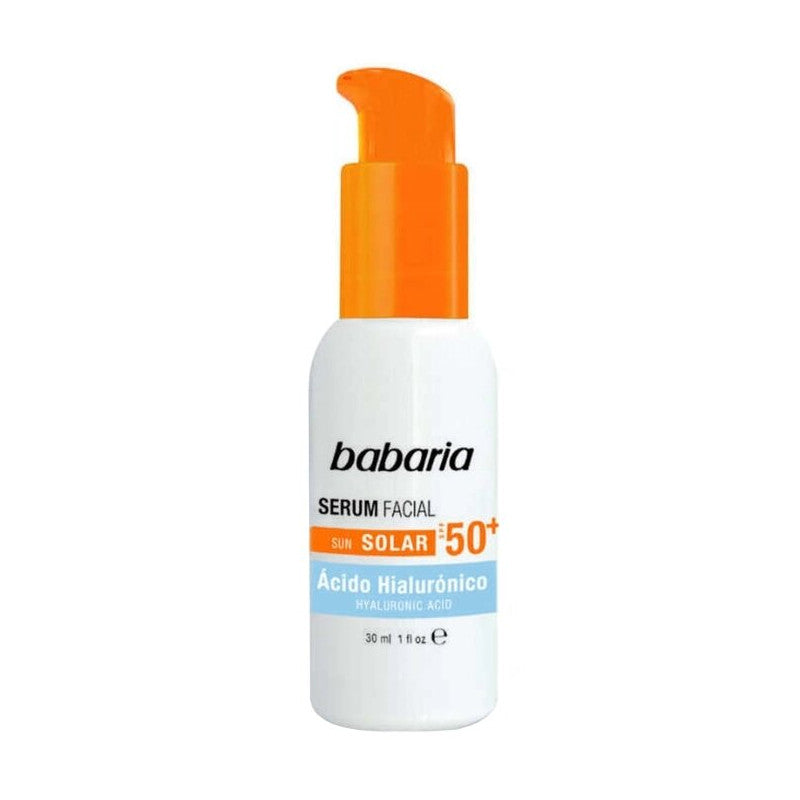 BABARIA Sérum Visage à l'Acide Hyaluronique SPF 50+ sérum anti-âge protection solaire acide hyaluronique SPF 50+ anti-âge texture sérum UVA UVB - novaparapharmacie