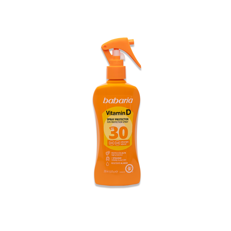 BABARIA Spray Protecteur Solaire SPF 30 Vitamine D 200ml spray protection solaire corps SPF 30 vitamine D spray pratique format familial UVA UVB - novaparapharmacie