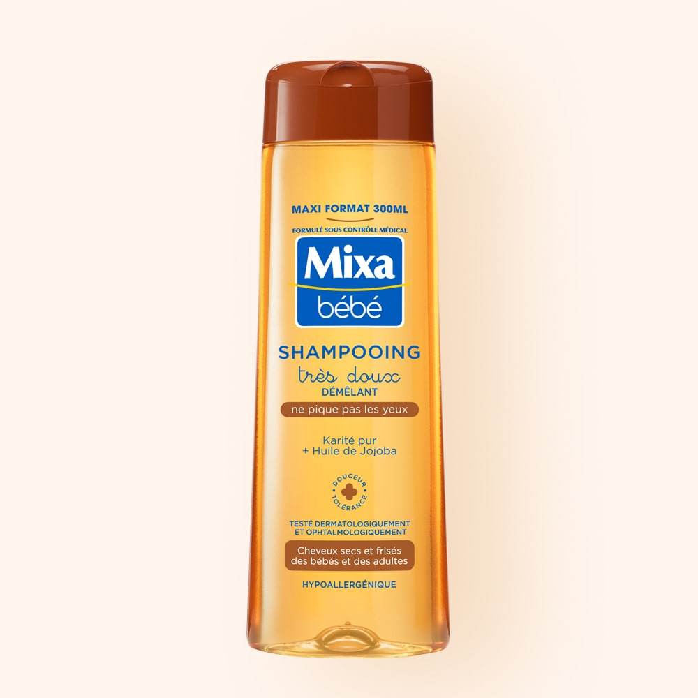 MIXA Shampooing Démêlant Très Doux Karité 300ml Soin Capillaire Hypoallergénique Cheveux Emmêlés Bébé Enfant Beurre Karité Formule Douce - Nova Parapharmacie