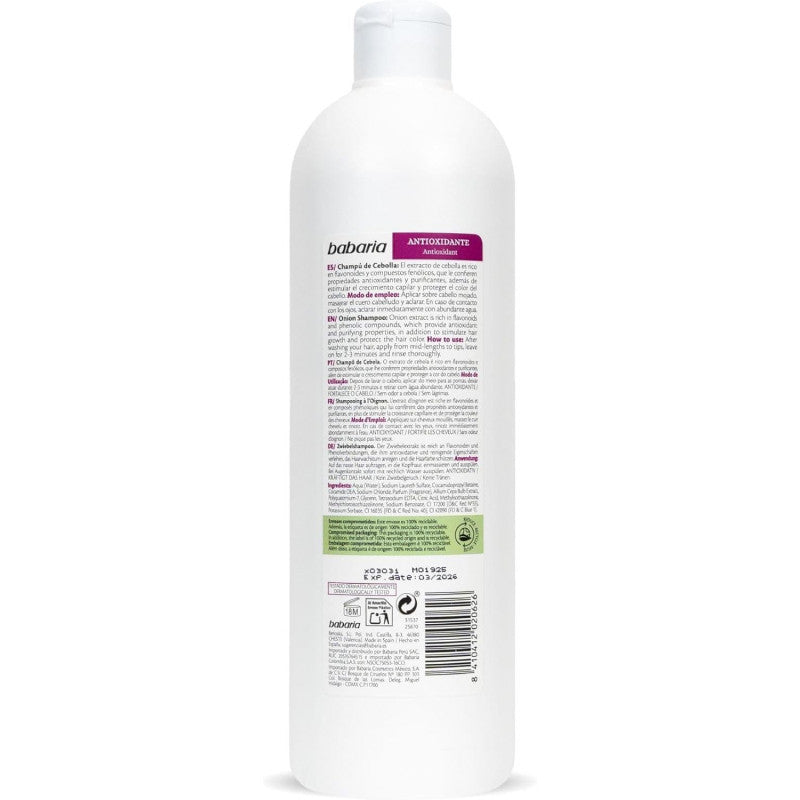 Shampooing BABARIA Oignon 700ml anti-chute cheveux fortifiant extrait oignon fortifiant anti-chute format familial croissance - novaparapharmacie