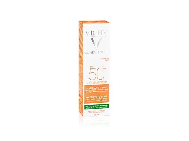  Vichy Capital Soleil Matifiant 3-en-1 SPF50+ 50ml Protection Solaire Peaux Grasses Mixtes - novaparapharmacie