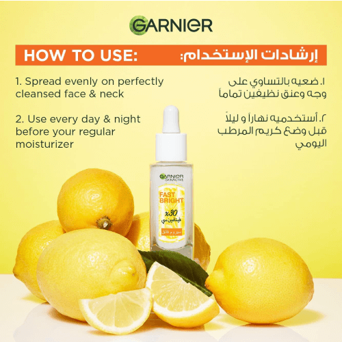 Garnier Fast Bright Booster Serum mode emploi application sérum anti-taches vitamine C utilisation quotidienne