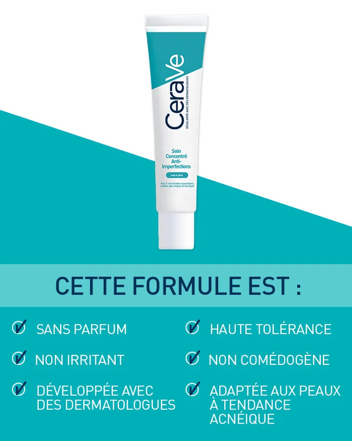 CeraVe Soin Concentré Anti-Imperfections bénéfices traitement ciblé prévention boutons acné céramides peau nette - novaparapharmacie