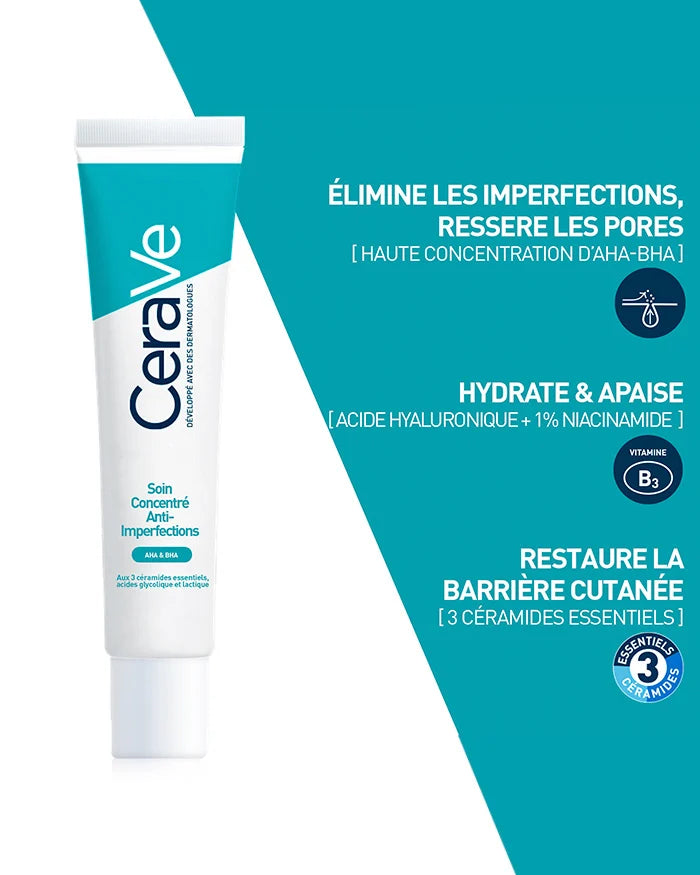 CeraVe Soin Concentré Anti-Imperfections 3 bénéfices traitement ciblé prévention boutons acné céramides efficacité - novaparapharmacie