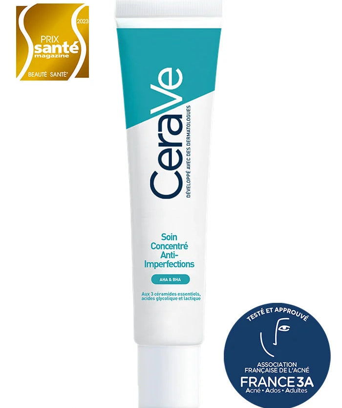 CeraVe Soin Concentré Anti-Imperfections 40ml tube blanc vert traitement ciblé prévention boutons acné céramides - novaparapharmacie
