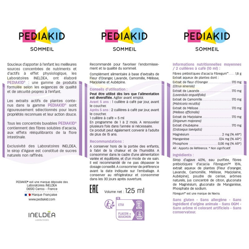 Sirop PEDIAKID Sommeil 125ml complément alimentaire enfant favorise endormissement sommeil réparateur formule naturelle goût agréable - novaparapharmacie