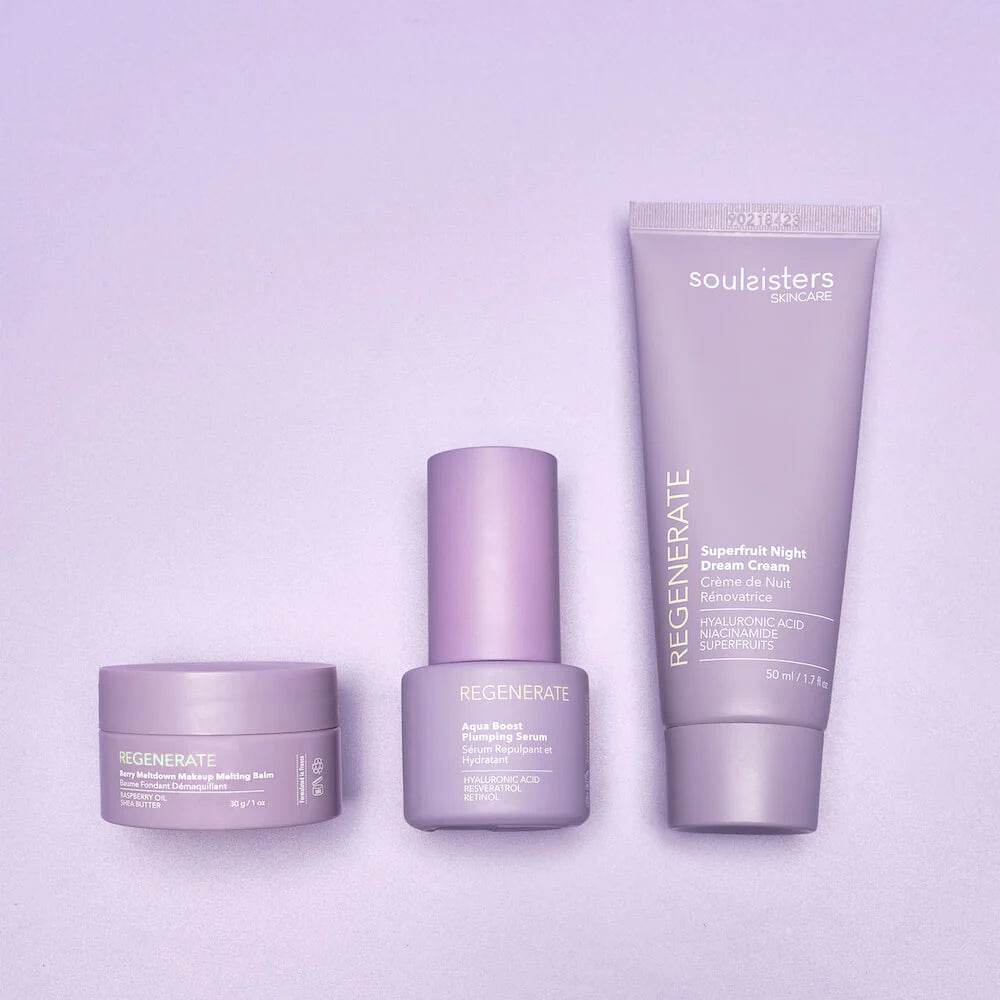 Soul Sisters kit hydratation contenu coffret sérum repulpant violet crème jour SPF25 masque nuit bleu eau rose - novaparapharmacie