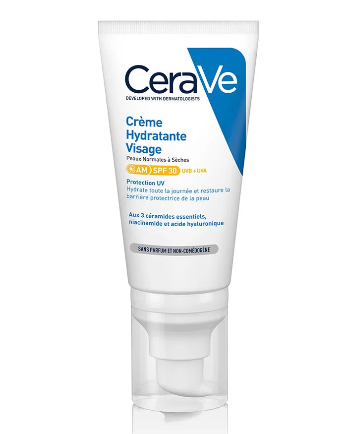  CeraVe Crème Hydratante Visage SPF30 52ml Protection Solaire Hydratation 24h 3 Céramides Peaux Normales Sèches - novaparapharmacie