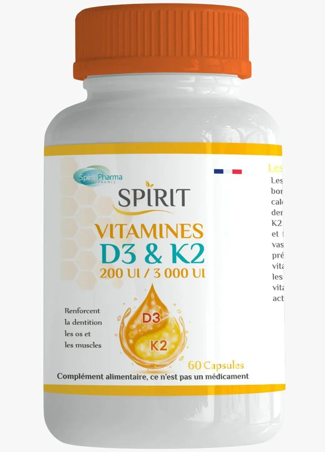 SPIRIT Vitamines D3 K2 60 Capsules synergie os immunité calcium absorption protection cardiovasculaire - novaparapharmacie