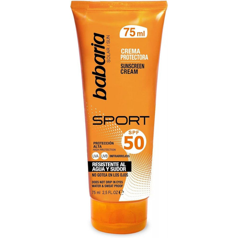 BABARIA Sport Sun Screen Cream SPF 50 75ml crème solaire sport SPF 50 résistante eau spécial sport texture crème UVA UVB transpiration - novaparapharmacie