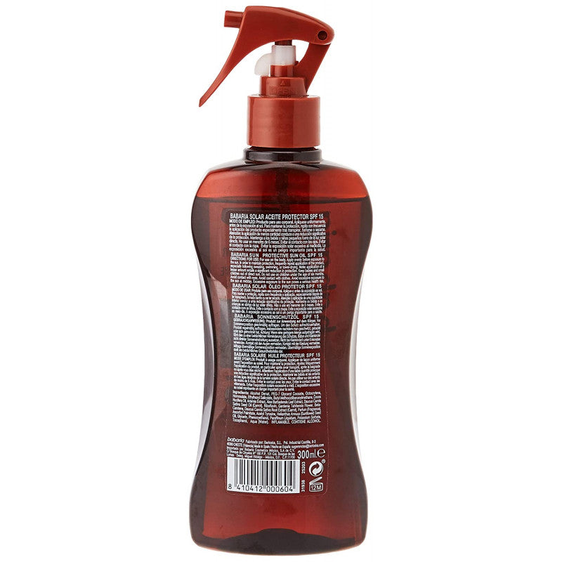 Spray BABARIA Huile Solaire Protectrice Monoï de Tahiti SPF15 300ml texture protection moyenne bronzage - novaparapharmacie