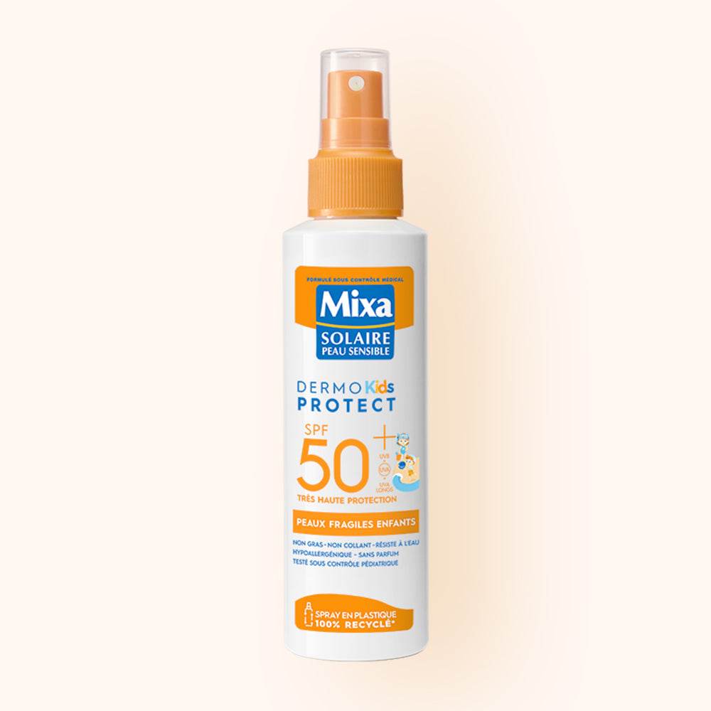 MIXA Solaire Kids Spray Pédiatrique SPF50+ 150ml Protection Solaire Enfants Peaux Fragiles Hypoallergénique Résistant Eau - Nova Parapharmacie